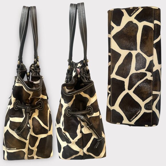 VTG Dooney & Bourke Giraffe Print Chiara Satchel J8927972 Brown Drawstring Tote - Picture 5 of 7